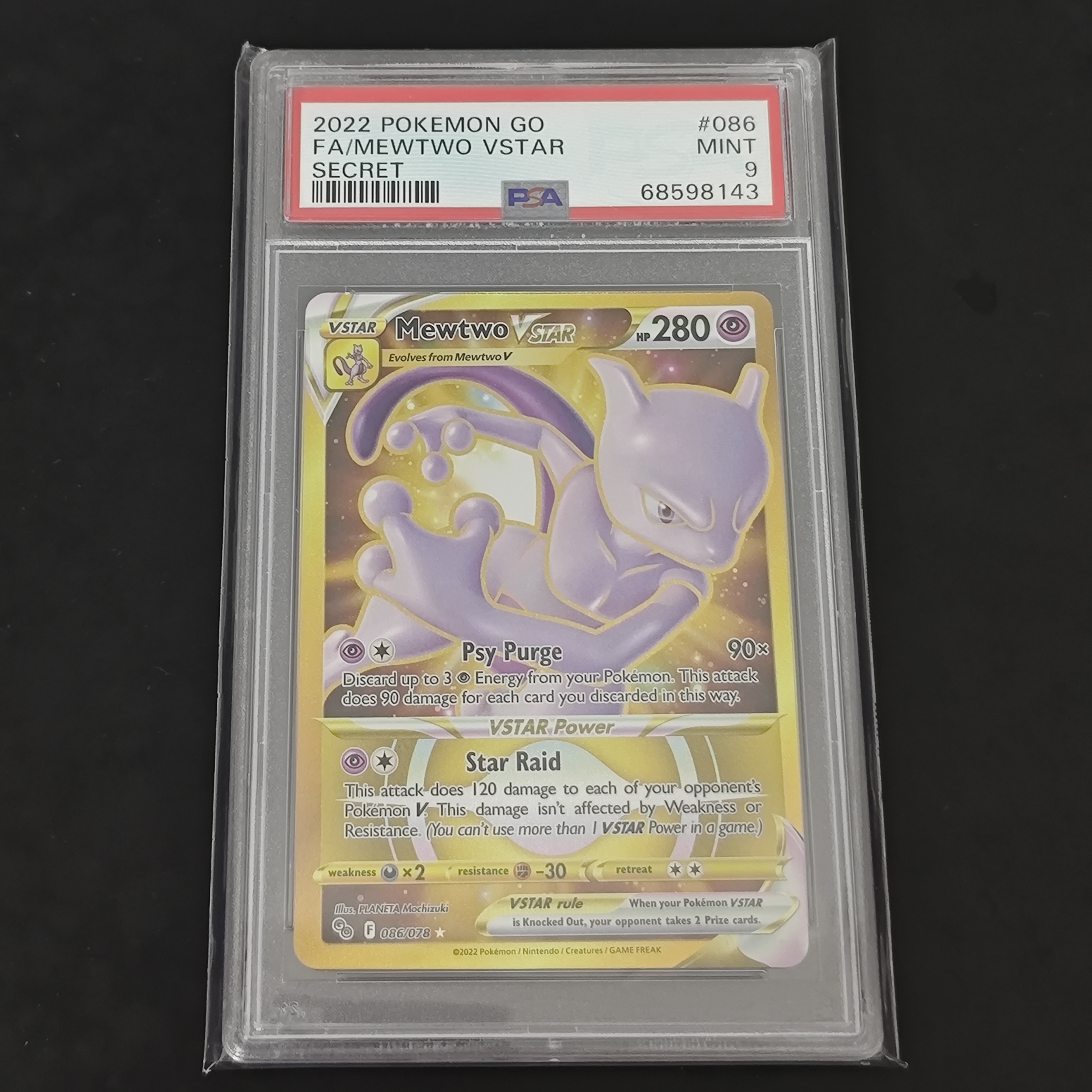 Mewtwo VSTAR Full Art Secret PSA 9 Pokémon GO 086/078