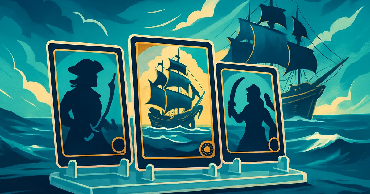 Generic editorial illustration of trading-card collectors and displays representing One Piece TCG in Singapore.