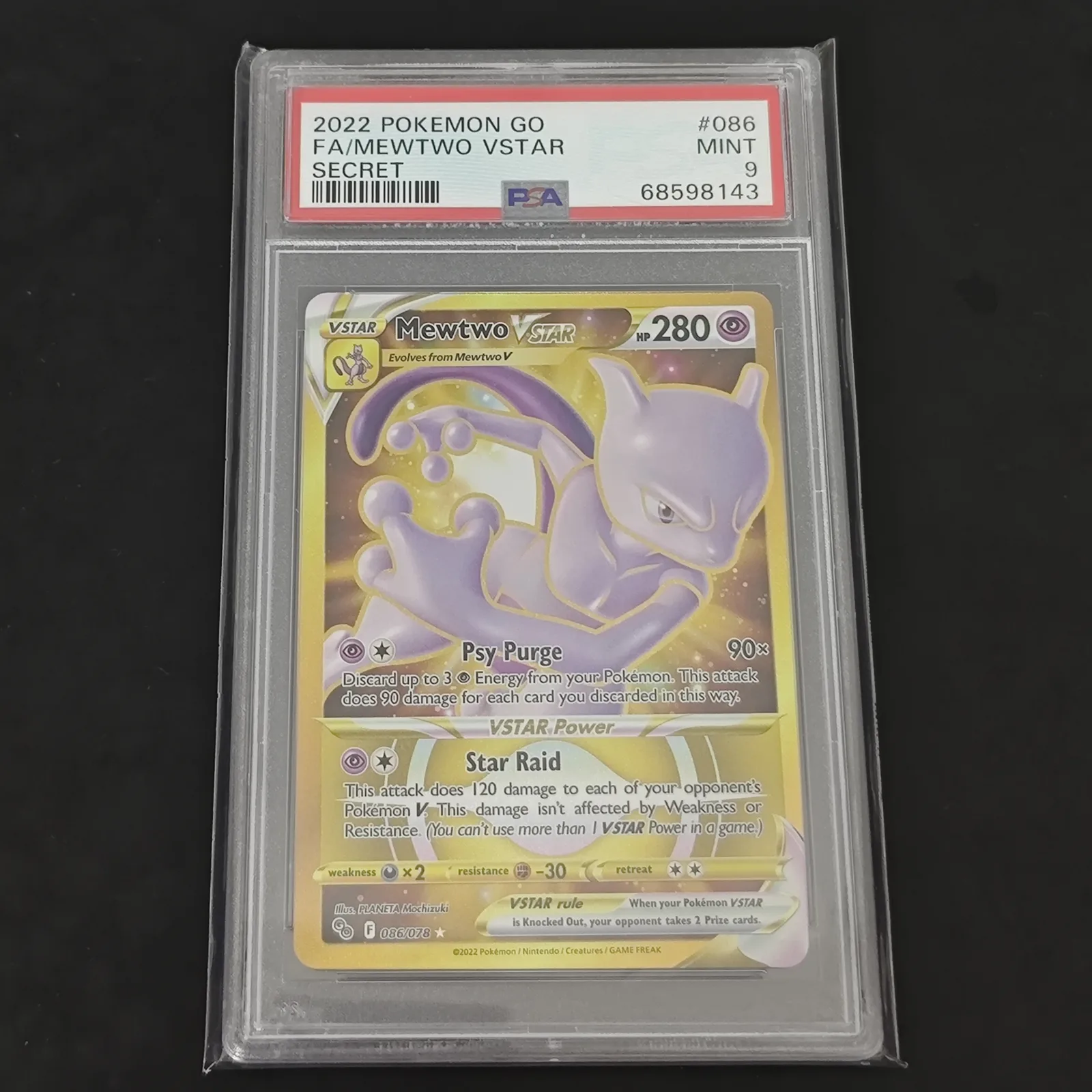 Mewtwo VSTAR Full Art Secret PSA 9 Pokémon GO 086/078